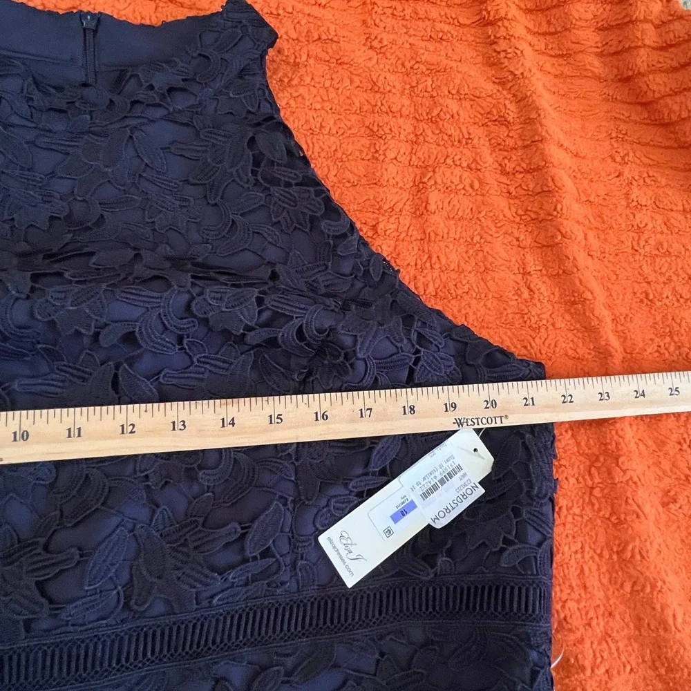 New Eliza‎ J Women Asymmetric Hem Mock Neck Lace Dress size 18 Navy Cocktail - Picture 8 of 16
